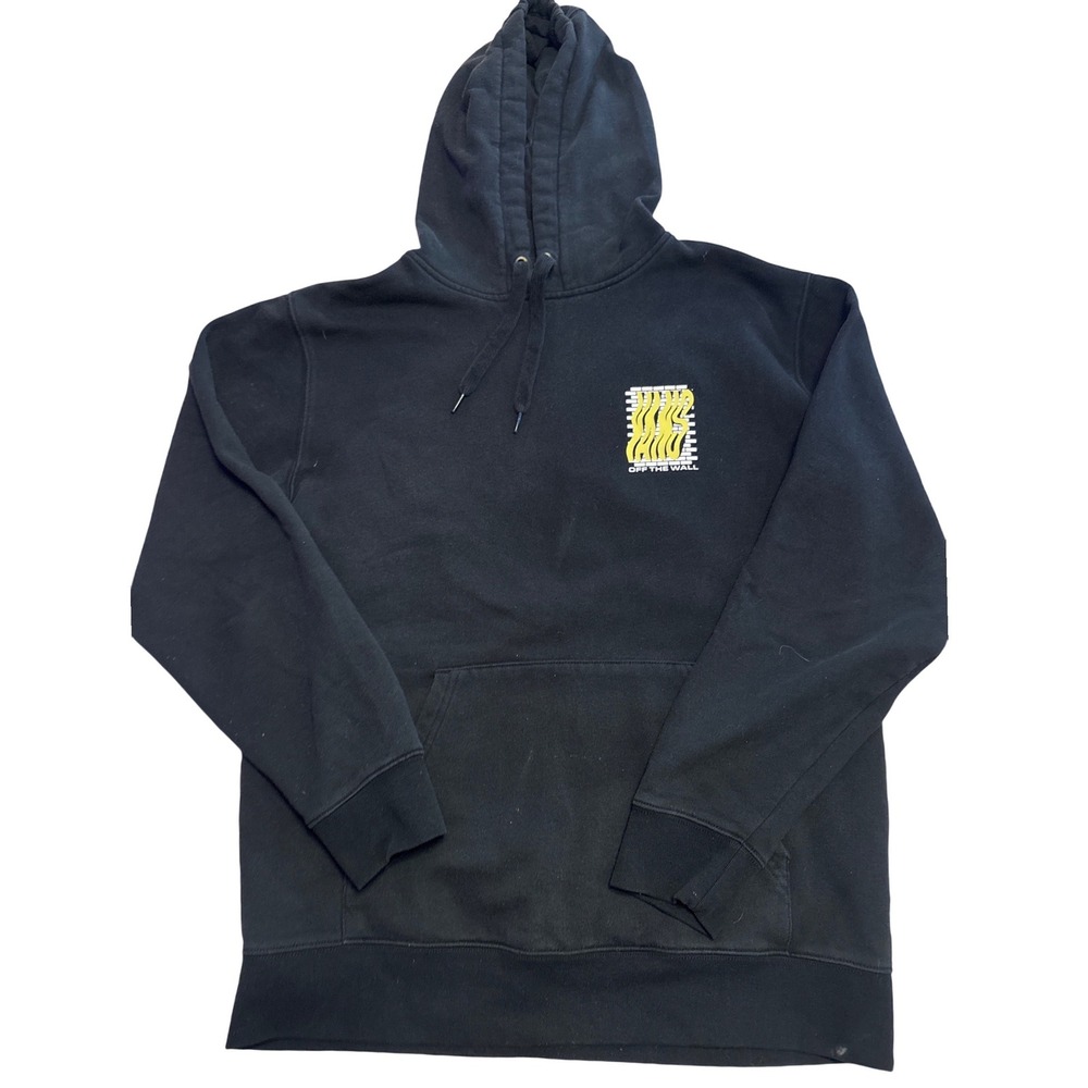 Vans Mens Black Longsleeve Graphic Hoodie Off The Wall Pullover, M